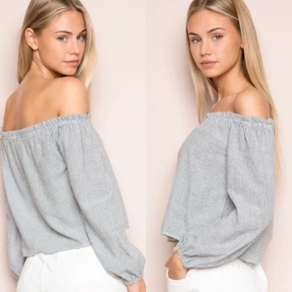 BRANDY Melville Theia‎ Off The Shoulder Striped Top S - Image 2