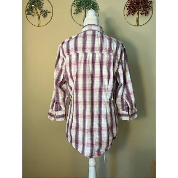 Carhartt Huron Cream Berry Red Pink Plaid Button Down 3/4 Sleeve Shirt Medium - Image 8