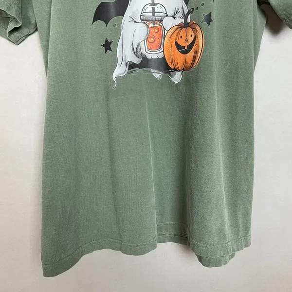 Comfort Colors Halloween‎ T-Shirt Ghost Bats Cutesy Short Sleeve Army Green Crew Neck Size XL - Image 4