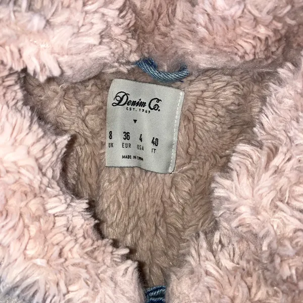 Y2K Longline Denim Jacket Women 4 Pink Faux Fur Collar Fleece Lined Boyfriend - Image 10