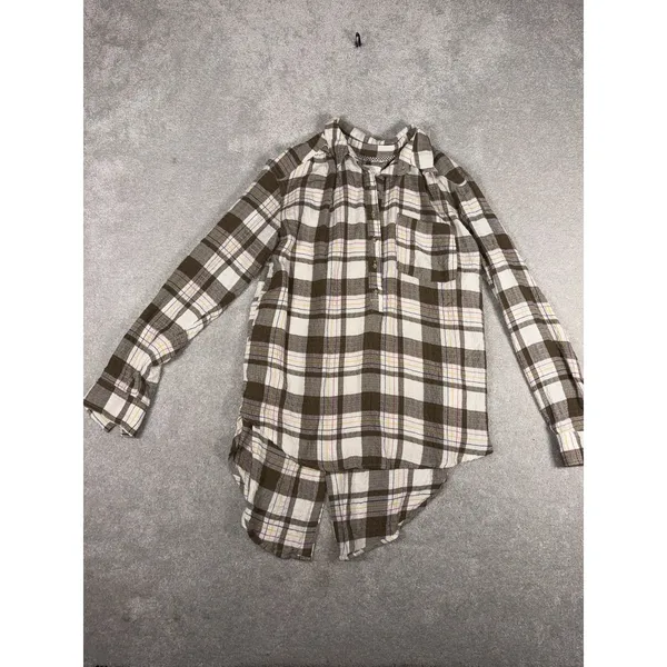 Anthropologie Tunic Top Shirt Medium Isadora‎ Popover Stretch Checkered Gauze - Image 3