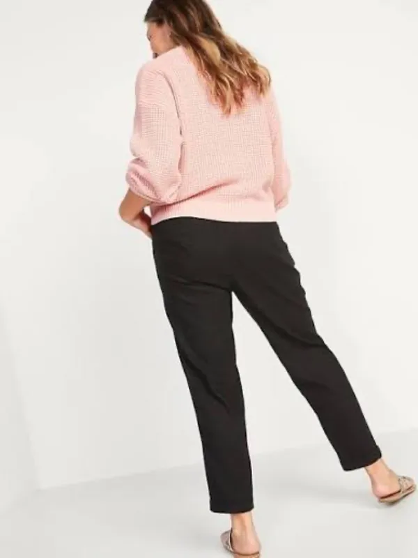 Old Navy High-Waisted Linen-Blend Straight Cropped Pants M Tall in Black Jack - Image 3