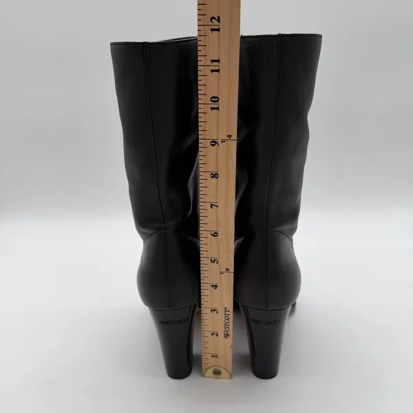 Jimmy Choo Black Soft Leather Sophisticated Pull On Mid Calf Heel Boots 38.5 - Image 4