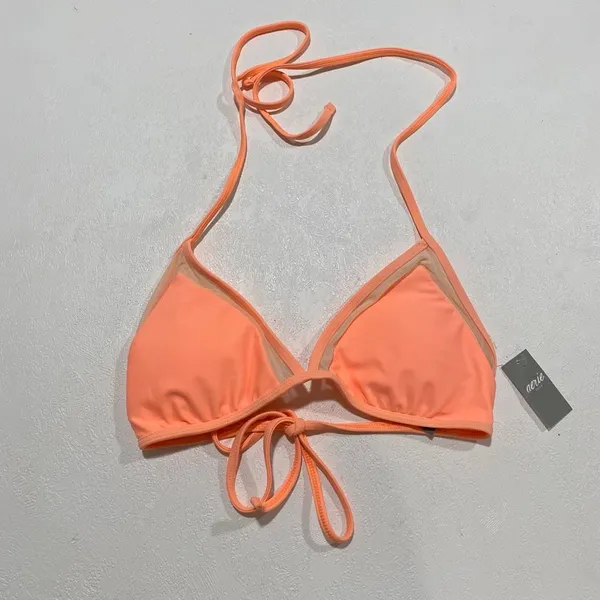 Aerie Medium Orange Triangle Bikini Top Mesh Trim NWT Swim Y2K - Image 2