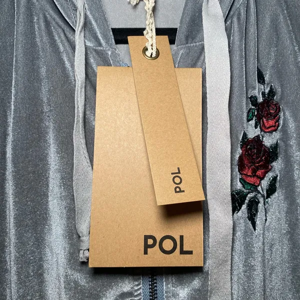 NWT POL Gray Velvet Valeur Embroidered Rose Hoodie Sweatshirt Women's size Large - Image 6