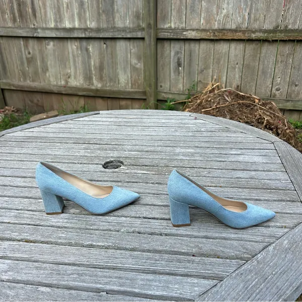 Marc Fisher ZALA BLOCK‎ HEEL POINTY TOE PUMP - Light Blue Denim- size 5.5 - Image 6