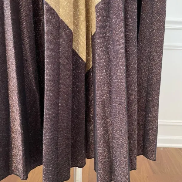Free People Pleated Love Trapeze Mini Dress Metallic Gold Brown XS - Image 5