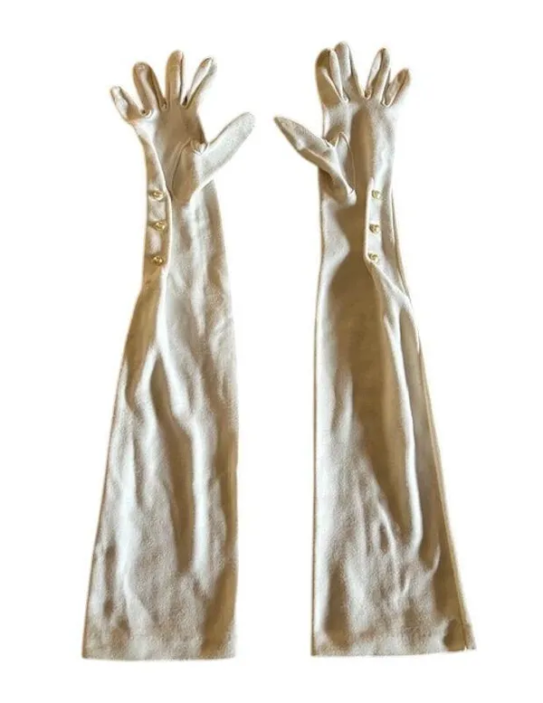 Vintage 1950s–60s White Opera Gloves with Pearl Buttons Size Small - Image 2