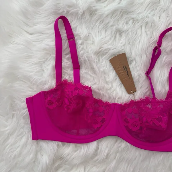 Skims Femme Lace Balconette Bra Fuchsia Size 40B - Image 3