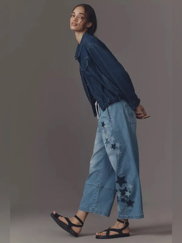Anthropologie NWT PILCRO IZZIE RELAXED STAR PULL-ON BARREL JEANS - Image 6