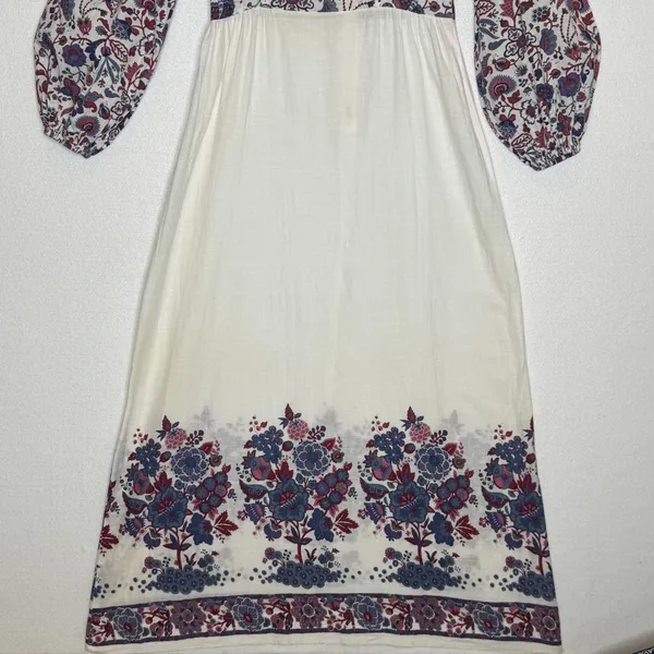 1970s Connie Sage Floral Prairie Empire Waist Maxi Dress Balloon Sleeves XS/S - Image 10