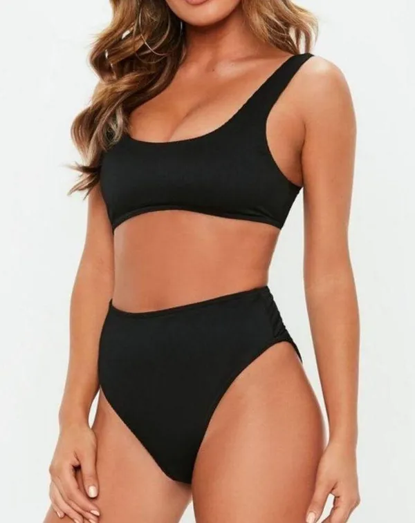 Missguided NWT Black Ribbed High Waisted Bikini Bottom Mix & Match Size 6 - Image 2