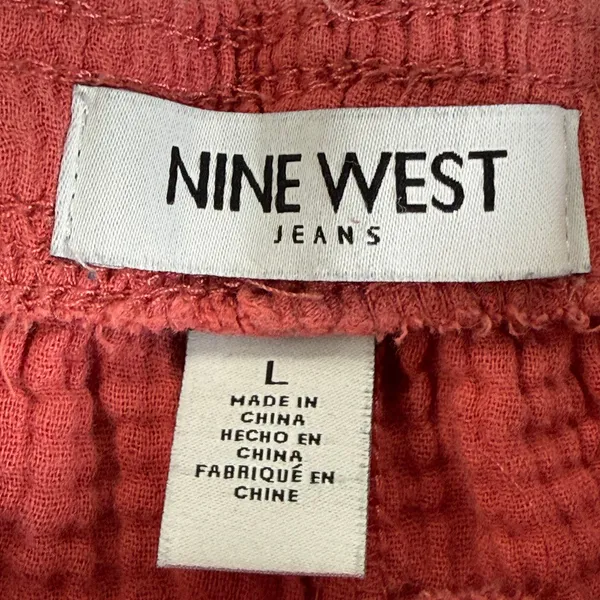 Nine West Jeans Red Cotton‎ Gauze Wide Leg Cropped Pants Large UDNWW3021-MRD - Image 2