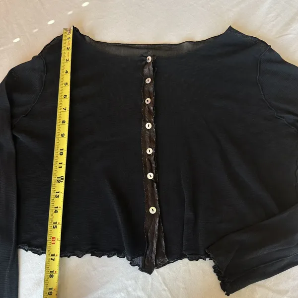 Vintage Y2K Sheer Mesh Black Cropped Cardigan Top Lettuce Hem Vamp Goth Witchy - Image 12
