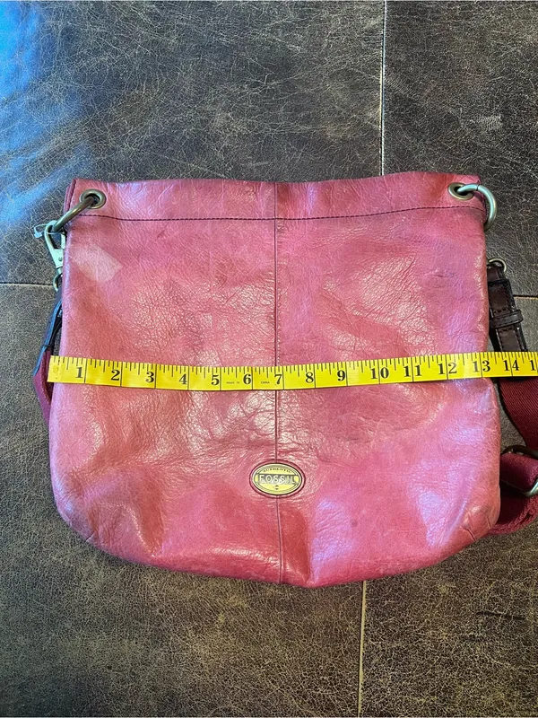 Fossil Red Pink Distressed Leather Crossbody Messenger Bag Large Boho - Image 5