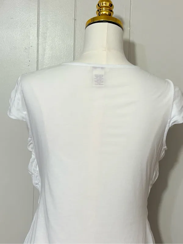 Sundance White Ruched Smocked Cotton Modal Short Sleeve Blouse Top Size S - Image 5