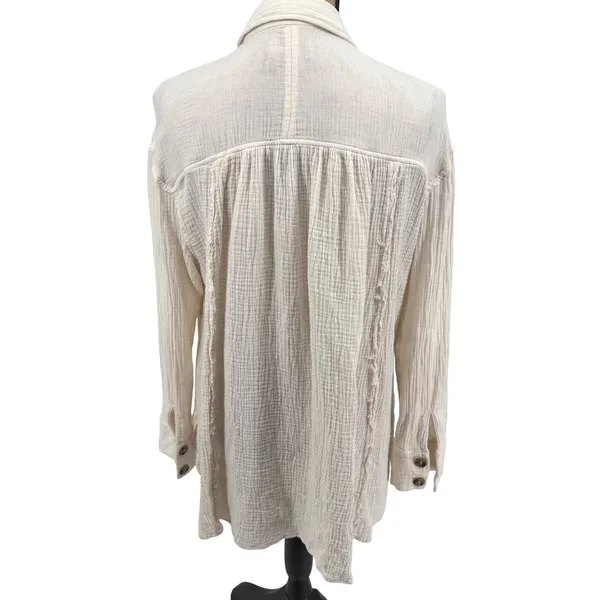 Free People All About The Feels M Gauze Cotton Button Up Top Ivory Boho Peasant‎ - Image 7