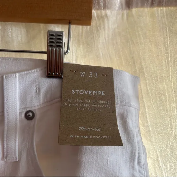 Madewell Stovepipe Jeans Slim Straight Coastal White High‎ Rise NWT Size 33 (16) - Image 4