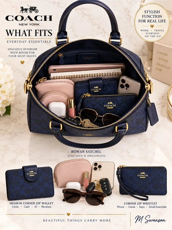NEW Coach Navy Signature 3-Piece Rowan Satchel Wallet Wristlet Set NWT - Image 4
