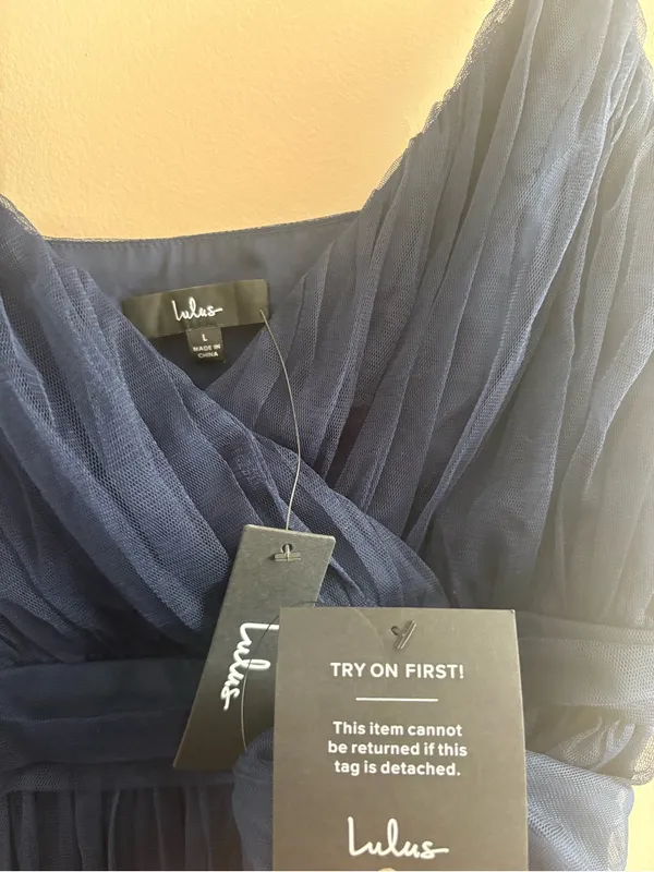 Lulus Exemplary Aura Navy Tulle Surplice Midi Dress Size Large Sleeveless Formal - Image 6