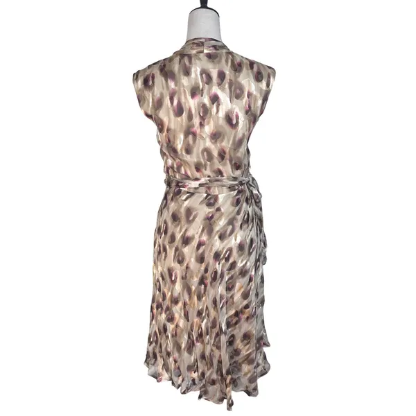 Jones New York Collection Silk Blend Wrap Dress Abstract‎ Print Taupe Plum Sz 8 - Image 5
