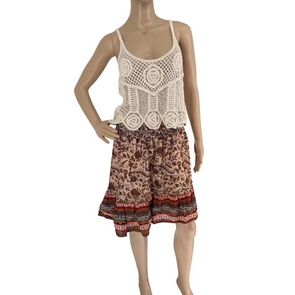 Beachlunchlounge Collection‎ Floral Paisley Cotton Mini Skirt Smocked Waist L - Image 8
