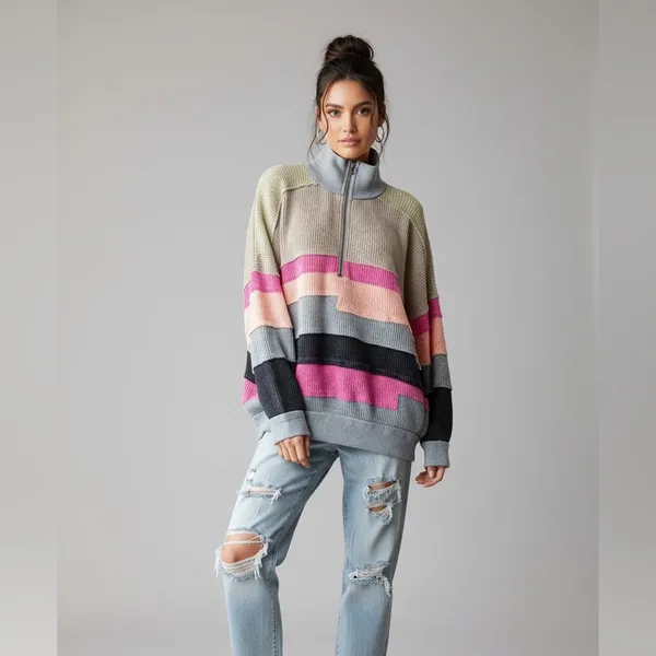 Oli & Hali colorblock thermal knit Sage combo Size Large - Image 11