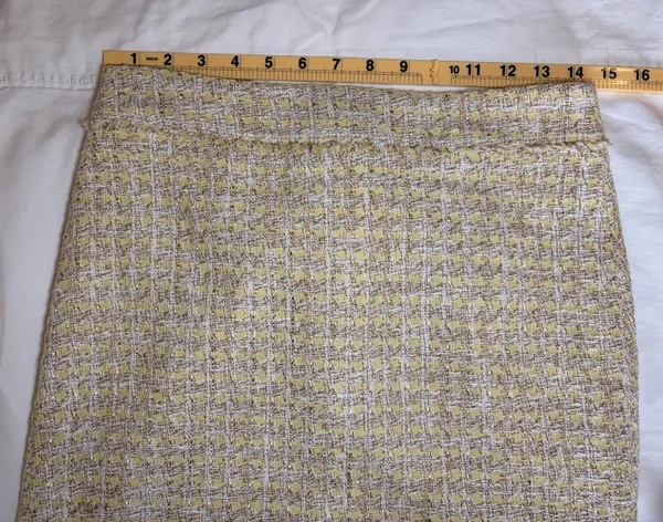 Ann Taylor Petite Yellow Tweed Pencil Skirt 4P Metallic Fringe - Image 7