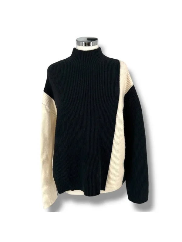 Commense Miss Paris Black White Colorblock Minimalist Knit Sweater Size Small - Image 15