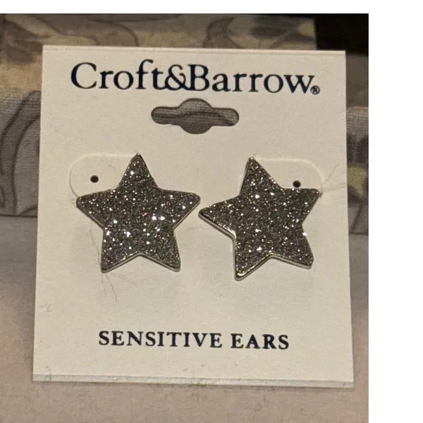 Croft & Barrow Silver Glitter Star Stud Earrings Sensitive Ears NWT - Image 2