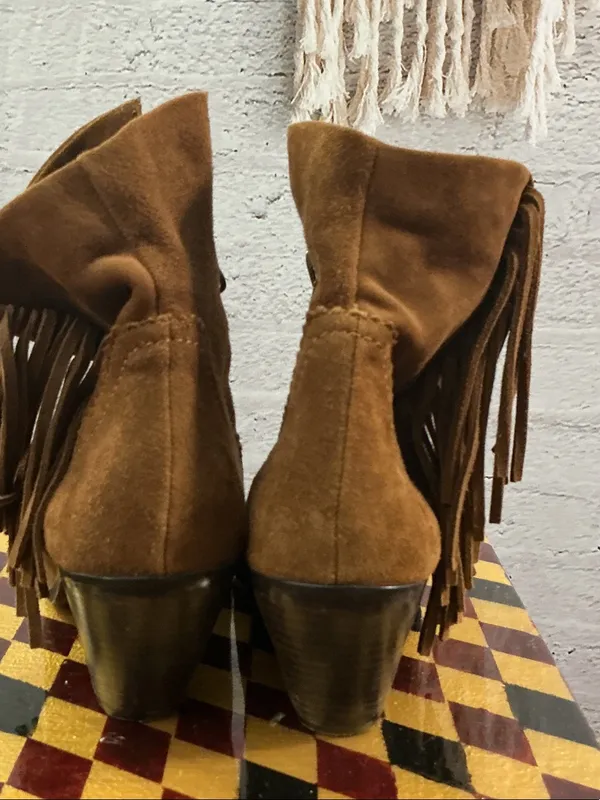 Sam Edelman Suede Fringe Ankle Boots in Cognac Brown - Image 3