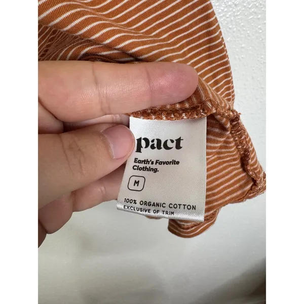 Pact Organic Cotton V-Neck Striped T-Shirt Rust Orange White Womens Medium - Image 4