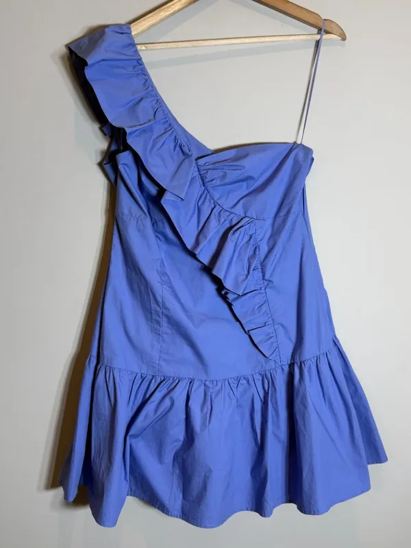 ASTR The Label One Shoulder Ruffle Mini Dress Womens Large Cobalt Blue Chic NWOT - Image 7