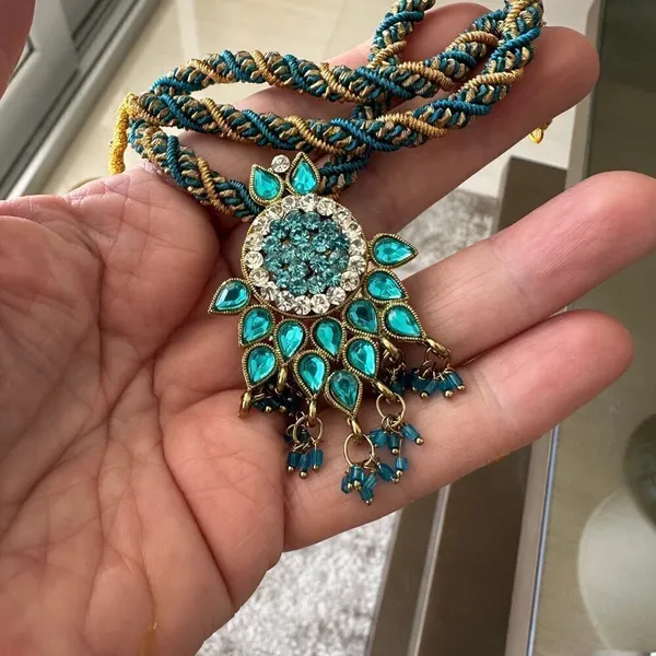 Ethnic Indian Necklace & Earrings Set – Turquoise Crystal Design - Image 5
