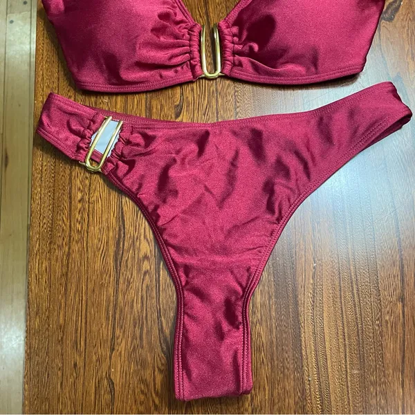 Beach Style Swimsuit Women’s Small Sexy Halter Swimwear Solid Thong Bikini - Image 6