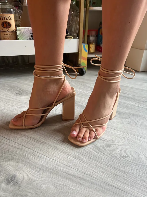 Pretty Little Thing Strappy Nude Heels - Image 2