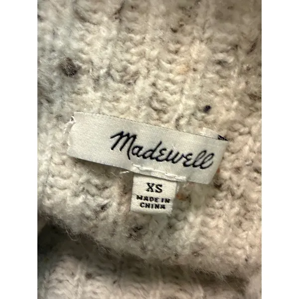 Madewell Donegal Ribbed Mock‎ Neck Sweater Cream Grey Flecked XS Pullover - Image 5