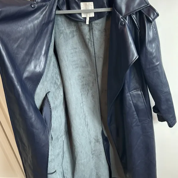 Faux Leather Navy Trench Coat - Image 5