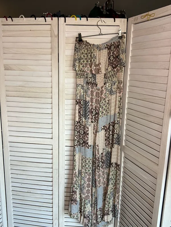 ILLA ILLA Patchwork Boho Off-Shoulder Wide Leg Jumpsuit Size Small - Image 2