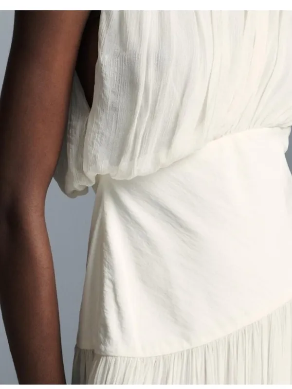Zara NWT ZW collection ivory off white White asymmetrical bubble hem midi dress - Image 6
