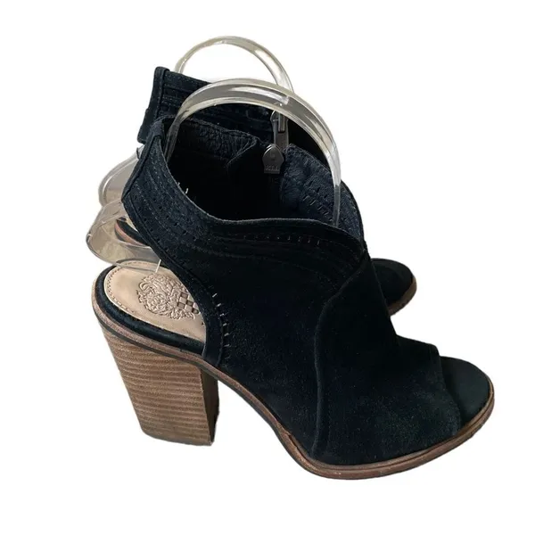 Vince Camuto Peep Toe Stacked Block Heel Faux Suede Sling Back Sandals Size 7.5 - Image 9