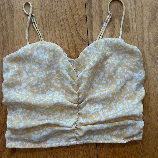 Abercrombie & Fitch Yellow and White Floral Ruched Front Womens Tank Top Size XS - Image 5