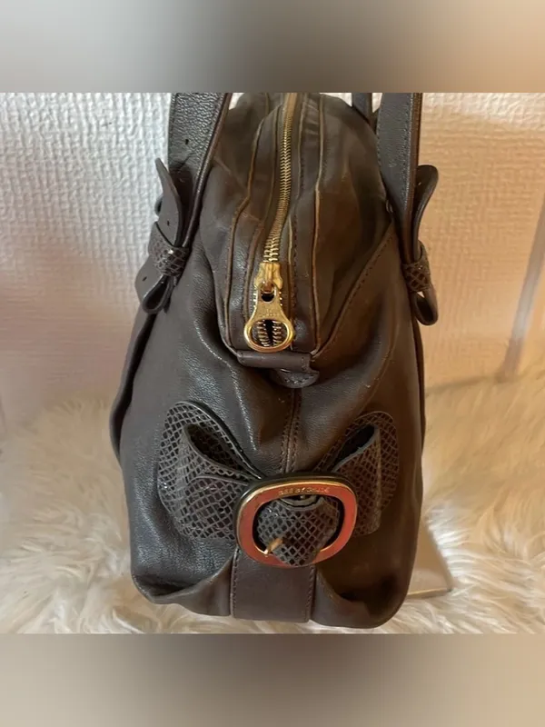 See by Chloé Gray Brown Leather Shoulder Bag Snakeskin Trim - Image 14