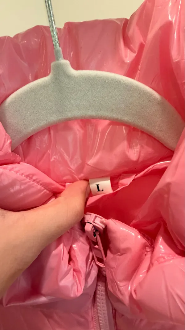 Amazon Womens Pink Short Puffer Jacket Full Zip Long Sleeve Solid Size L Regular - Image 3