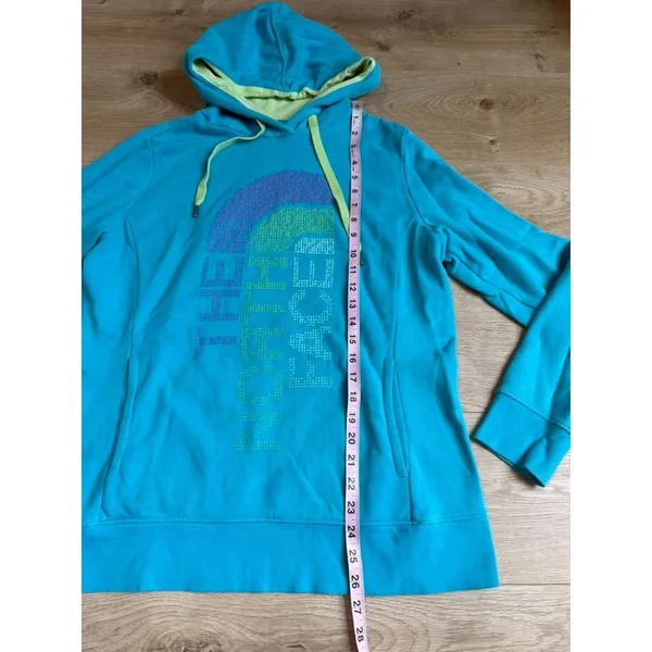 Womens The North Face pullover hoodie blue green logo outdoors hiking size L - Image 7