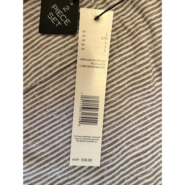 Tahari NWT‎ Notch Collar Short Pajama Set Gray Pink Stripe Large - Image 8