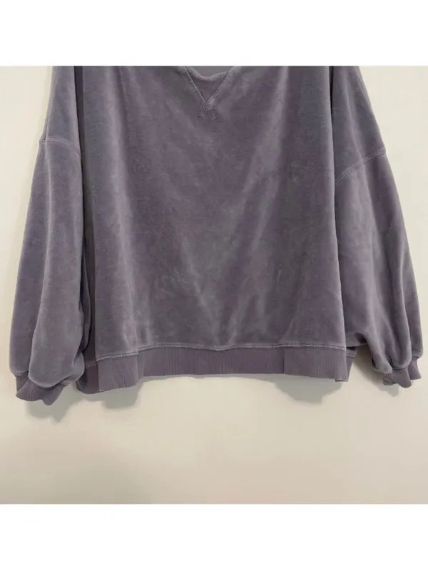OUT FROM UNDER URBAN OUTFITTERS Vica Boat Neck Sweatshirt Periwinkle Velour Boxy - Image 7