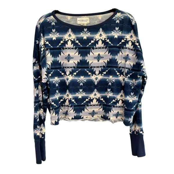 Denim & Supply Ralph Lauren Southwestern Geometric Print Cropped Top Blue M - Image 9