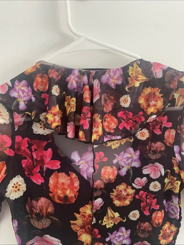 Desigual Mesh Sheer Dark Floral Garden Top Size SMALL - Image 9