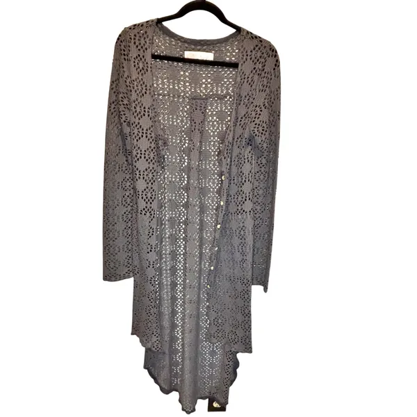 Free People Beach Gray Love Song Open Knit Long Length Cardigan - size Small - Image 2